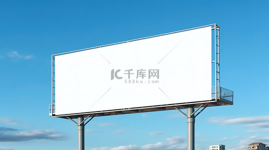 蓝天背景下显示的 3D 渲染广告牌海报模板