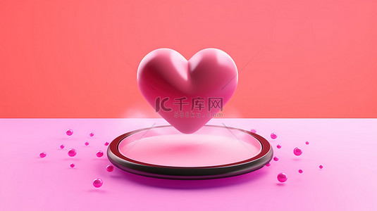 3d 渲染了一个漂浮在粉红色背景上的爱情通知图标