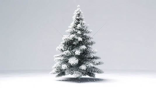 3D 描绘中白色背景的积雪圣诞树