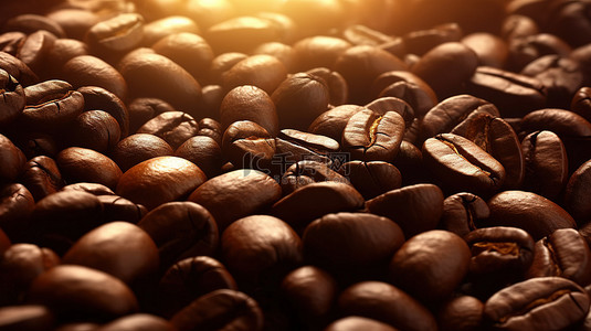 美味烘焙背景图片_3D 渲染中所示的烘焙咖啡豆背景