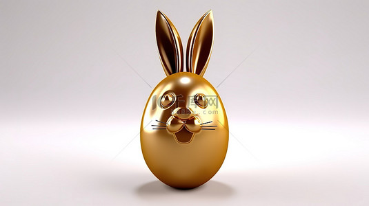 3D 渲染的复活节彩蛋，镀金表面和巧克力兔子耳朵