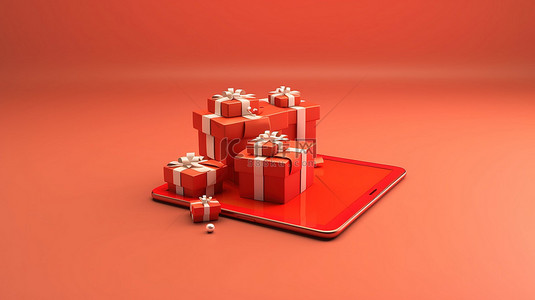 新媒体业务背景图片_带有节日圣诞礼物横幅的社交媒体电话的 3D 插图