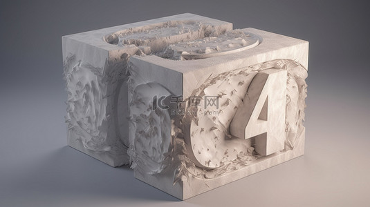 3d 渲染中石膏块内雕刻的数字 4