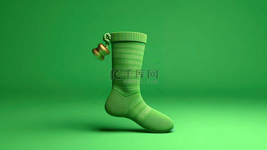 绿色背景与节日袜子时尚而精致的 3D 插图，适合冬季庆祝活动