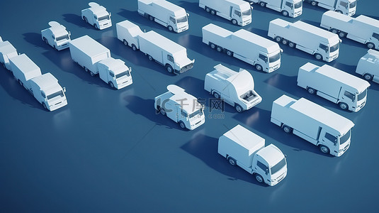 道路蓝色背景图片_3D 渲染中蓝色背景白色卡车的上方视图