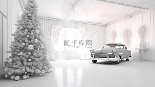 圣诞车背景图片_房间场景中的圣诞主题汽车