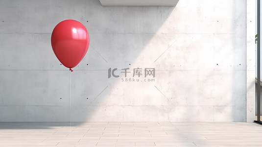 红色生日背景图片_带有充满活力的红色气球的白墙的 3D 渲染