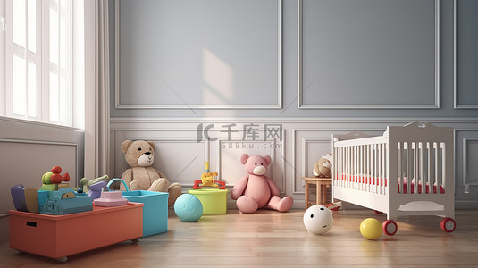 萌娃玩具课背景图片_玩具床床装饰 3d 婴儿房