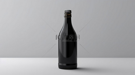 白色背景上黑色瓶子样机的 3D 渲染