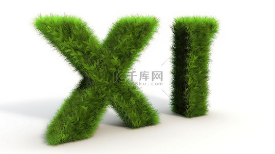 在白色背景下设置的 3d 渲染 xyz 字母中的绿草字母表