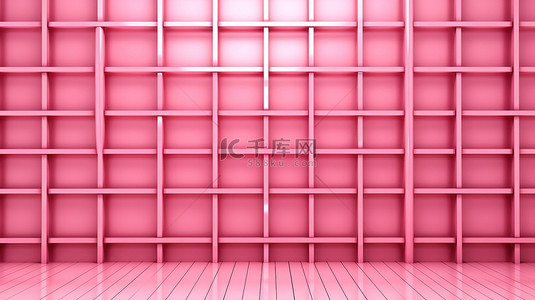 渲染的 3D 图像粉红色网格墙背景，带板和板条装饰墙