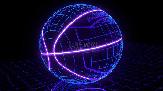 打篮球操场背景图片_霓虹灯点亮的篮球虚拟操场发光的紫色和蓝色 3d 渲染
