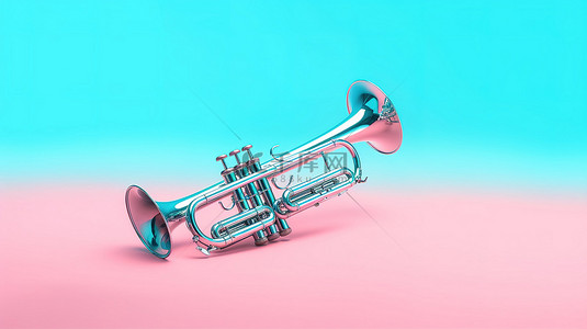 音乐节背景图片_3d 渲染的粉红色背景上的双色调蓝色喇叭