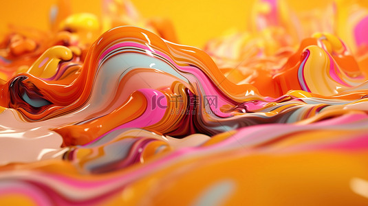 抽象橙色粉红色液体的令人惊叹的 3D 渲染