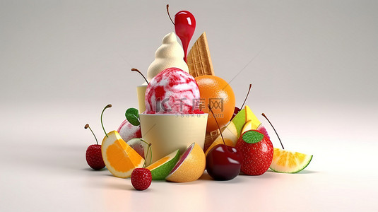 3d 渲染中的水果冰淇淋