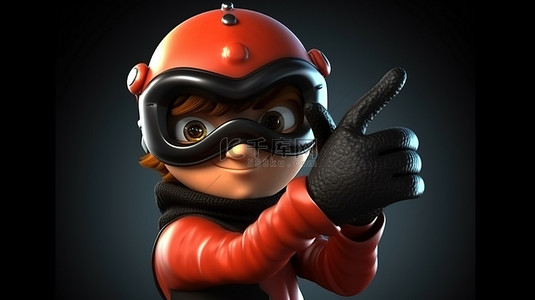 戴口罩和手套背景图片_戴着面具和手套的卡通人物的 3D 插图