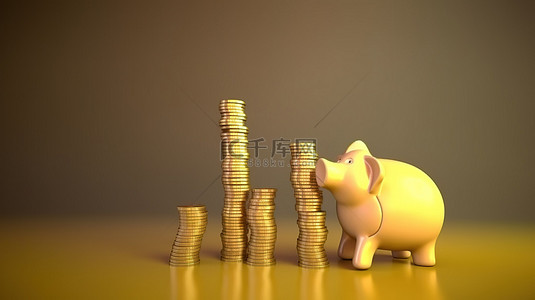 尼泊尔经济的积极增长通过 3D 存钱罐渲染来说明