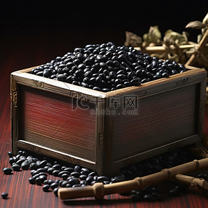 盒子里背景图片_木盒子里的黑豆