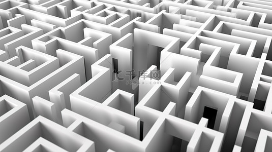 透明背景上的 3D 白色迷宫，包括剪切路径