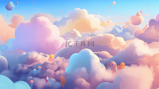装饰天空背景图片_彩色云朵五颜六色的云朵天空背景创意插图