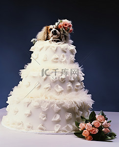 红玫瑰双层蛋糕背景图片_一对夫妇在婚礼蛋糕上