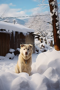 冬天动物背景图片_雪地里的雪狗 fksy4rffv9cgjpg 278