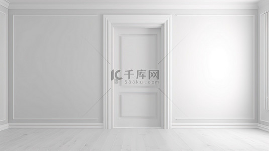 整洁的房间的时尚 3D 渲染，白色的门半开着