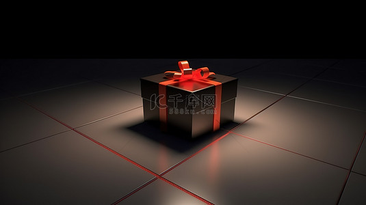 黑丝带背景图片_发光的礼品盒在黑暗中投射阴影 3D 渲染图像