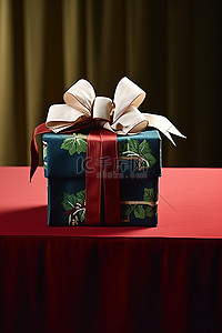 绿色的蝴蝶结背景图片_红色和绿色的小塑料盒，桌子上有一个蝴蝶结