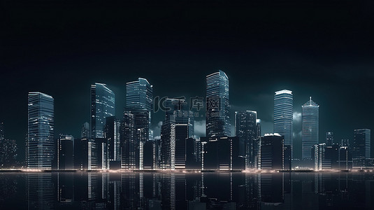 市中心区背景图片_以高层建筑和大都市市中心区为特色的 3D 渲染中的城市天际线