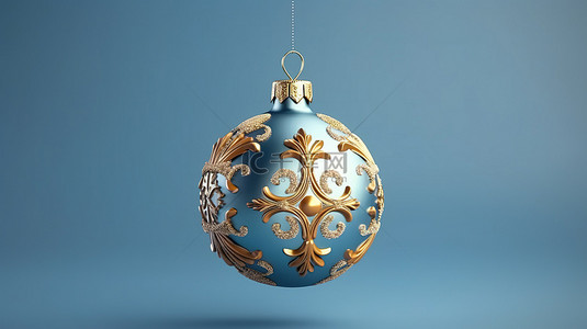节日圆形背景图片_蓝色背景圣诞球的 3D 渲染完美的节日贺卡或横幅模板