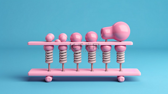 双色调算盘儿童大脑发育玩具，蓝色背景下充满活力的粉红色