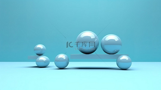 浅蓝色背景上浮动球体的单色 3D 渲染