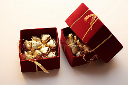 两盒装有金色糖果，其中一盒装满金片