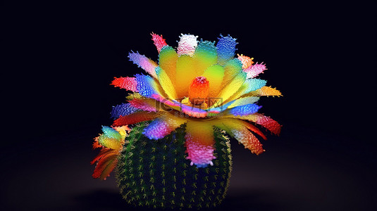 郁郁葱葱充满活力的仙人掌花的 3D 渲染