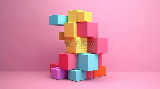 漂浮三角形背景图片_色彩鲜艳的几何块漂浮在粉红色背景的 3D 中