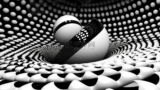 流光溢彩球背景图片_催眠的黑白圆圈扭曲在抽象迷幻图案 3D 渲染中