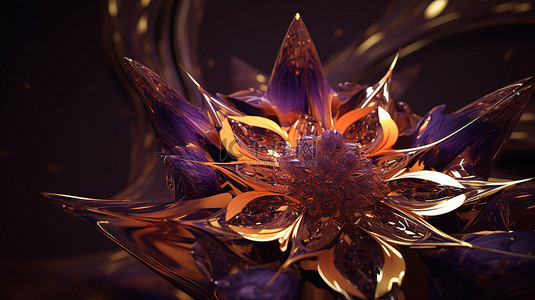花的形状背景图片_紫色琥珀宝石超现实外星太阳雪花和花的抽象 3d 渲染