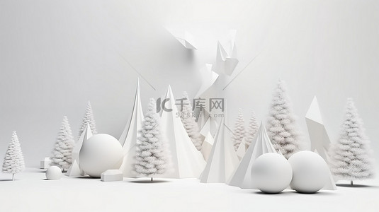 带白色 3D 渲染的最小圣诞模型
