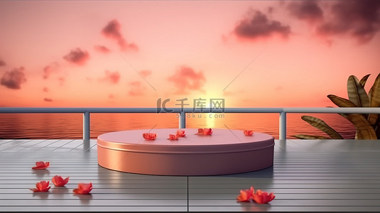 背景框架背景图片_情人节那天美丽的日落天空下 3D 基座的高级照片