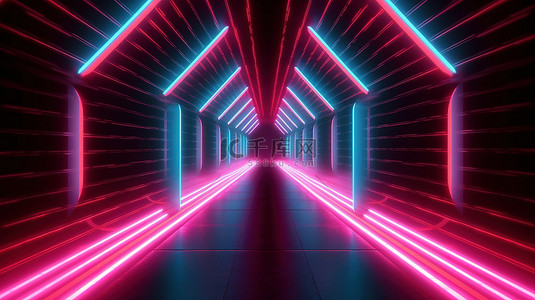 深紫光感背景图片_隧道背景中的 3d 渲染霓虹灯箭头