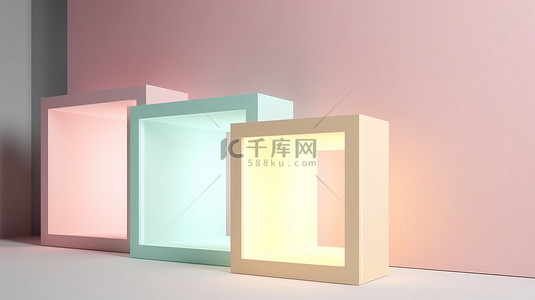 公司方案背景图片_具有充足复制空间的 3D 渲染中的柔和色灯箱