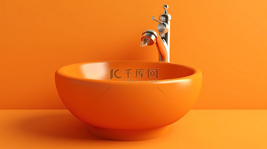 带有单色水槽的橙色背景的 3D 渲染