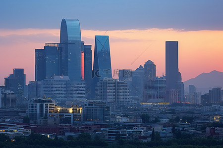 首尔城市背景图片_城市景观 墨西哥城市天际线 日落