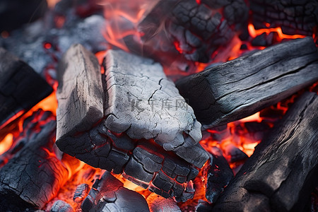 炭火烧烤背景图片_一些木炭烧烤木材的特写
