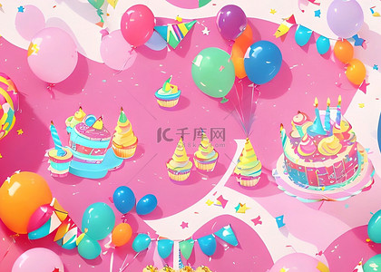卡通蛋糕背景图片_生日派对粉色背景
