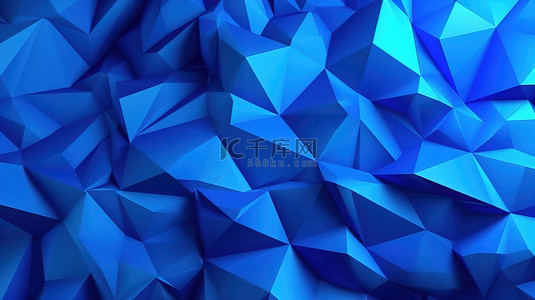 抽象蓝色低聚三角形背景的 3d 渲染插图