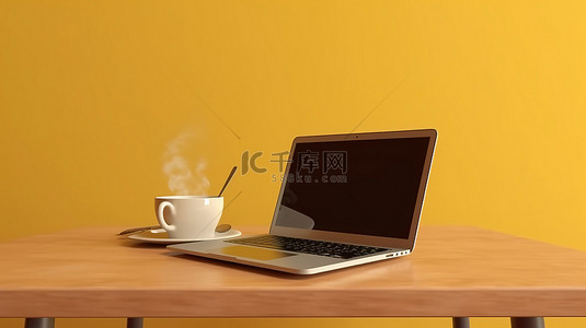 字中背景图片_咖啡馆里的简单想法黄色笔记本电脑