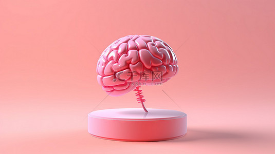 心理健康背景图片_正念粉红色大脑 3D 插图概念