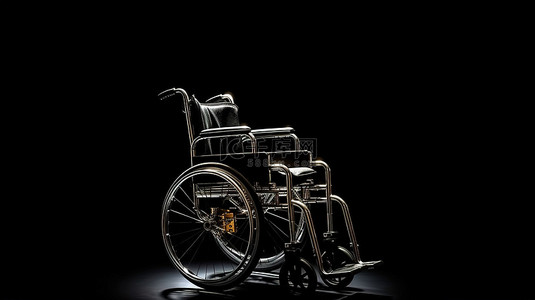轮椅设计背景图片_3D 图形设计中黑色背景下无人使用的轮椅